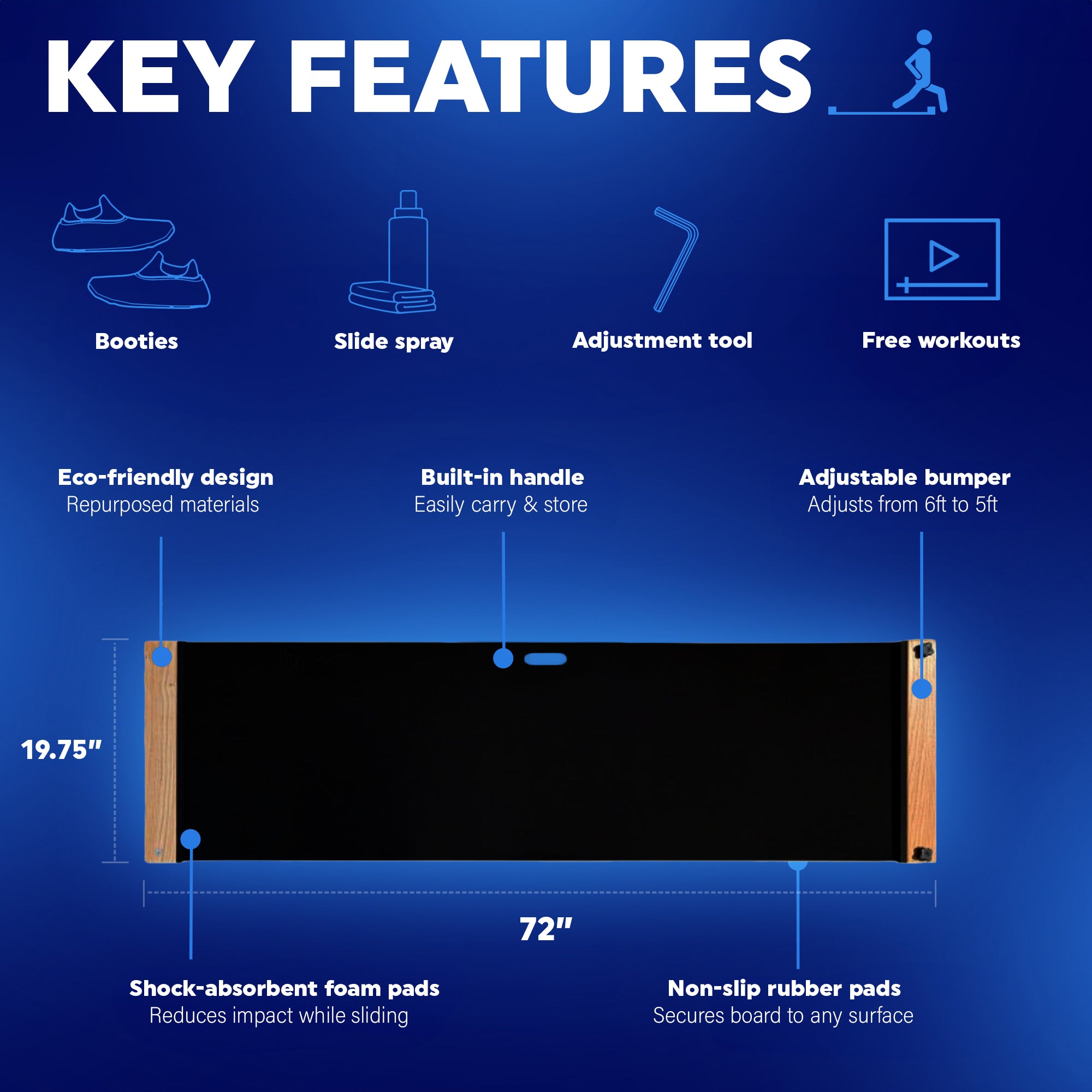 Brrrn Board+ | 6 FT Adjustable Slide Board + Free Workouts