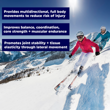 Load image into Gallery viewer, Two people skiing down a mountain. Provide multidirectional, full body movement to reduce risk of injury. Improves balance, coordination, core strength and muscular endurance. Promotes joint stability and tissue elasticity through lateral movement.
